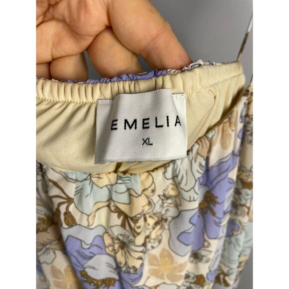 Emelia, Size XL, Peach & Purple Floral Maxi Dress, Spaghetti Straps, Cottagecore - Picture 3 of 7